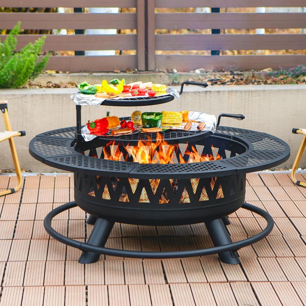 Outdoor Camping Fireplace - 42 3-in-1 Outdoor Fire Pit with