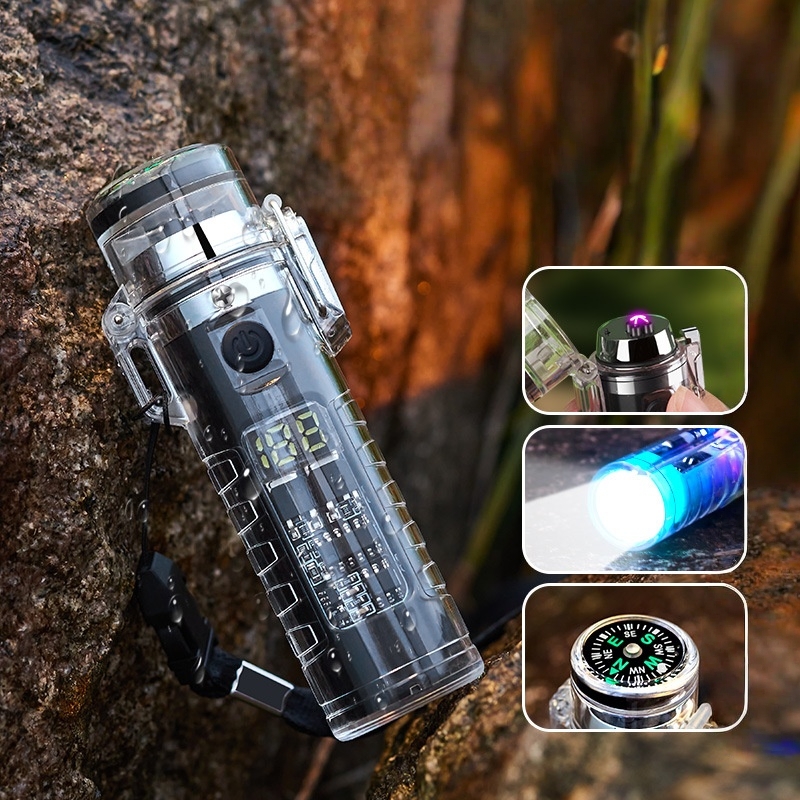 Outdoor Windproof Lighter - Outdoor Camping Waterproof Compass Dual Arc