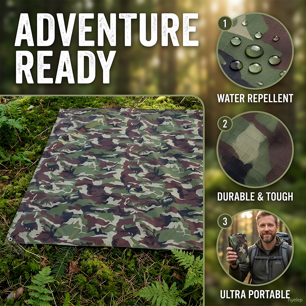 Outdoor Camping Canopy - 3-in-1 Multi-Functional Waterproof Tarp, Sunshade Canopy,
