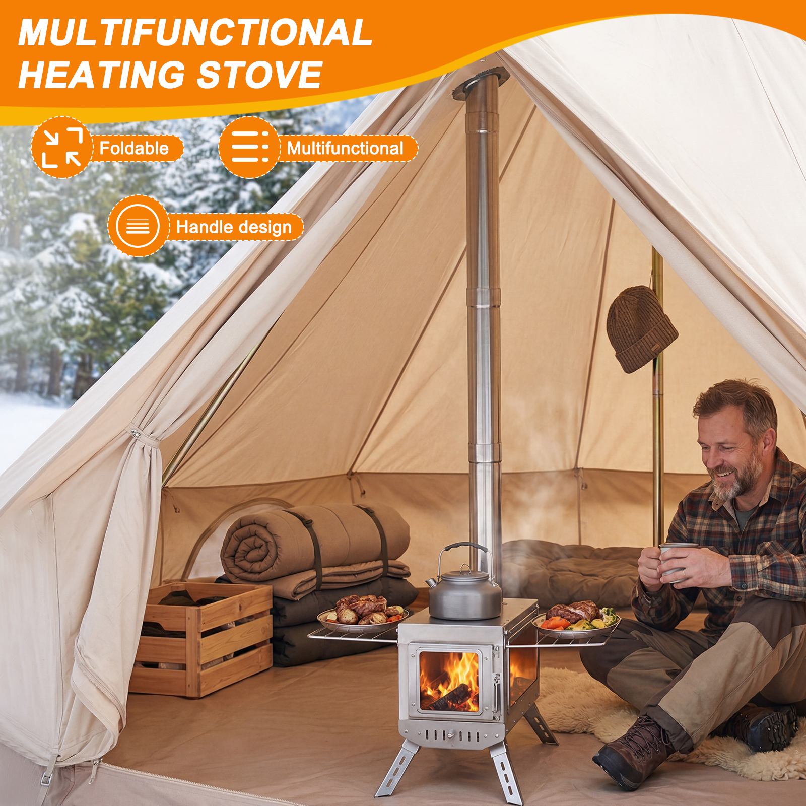 Outdoor Camping Fireplace - Outdoor Heating Stove with Chimney Pipe