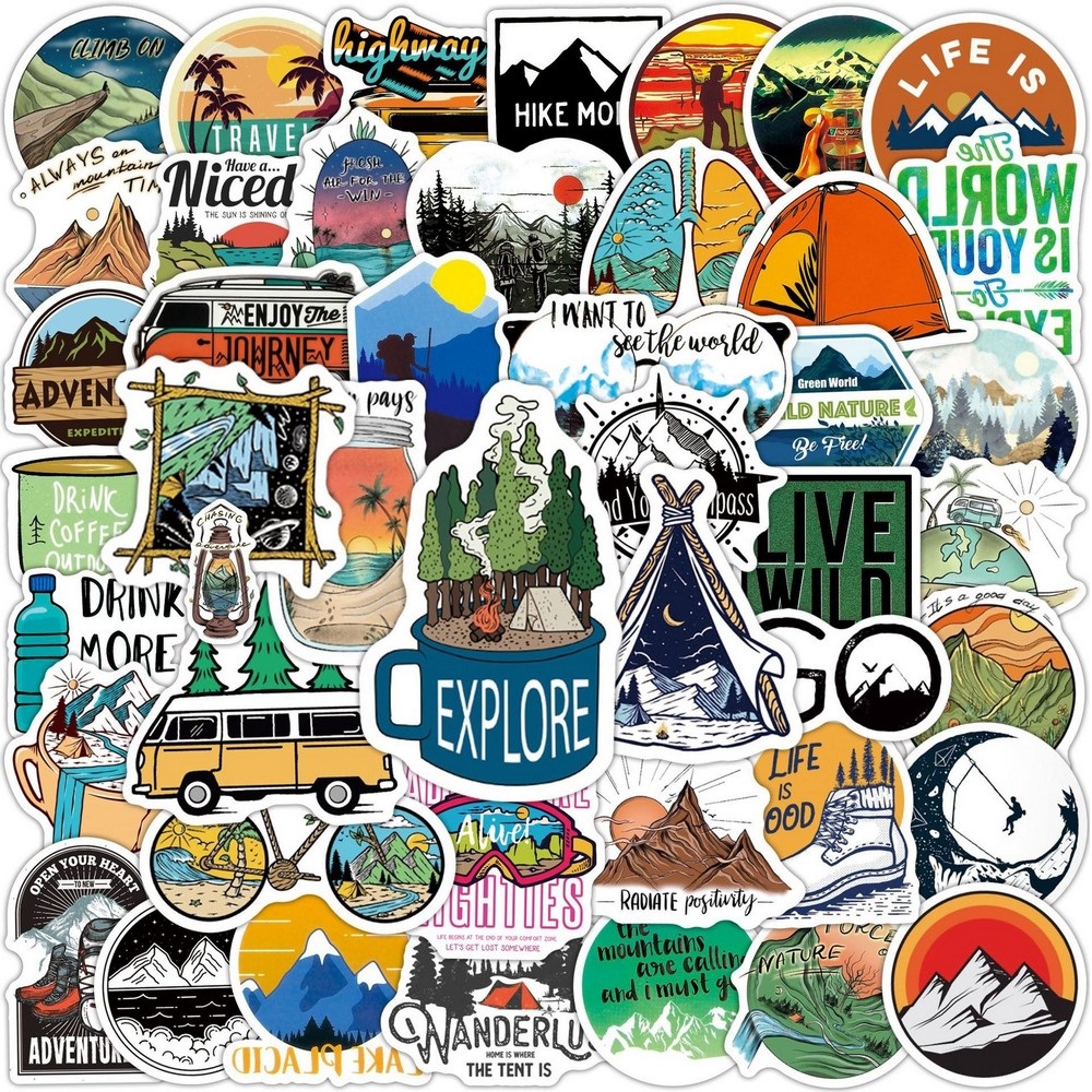 Outdoor Camping Logo - 50/100pcs Forest Camping Hiking Stickers Outdoor