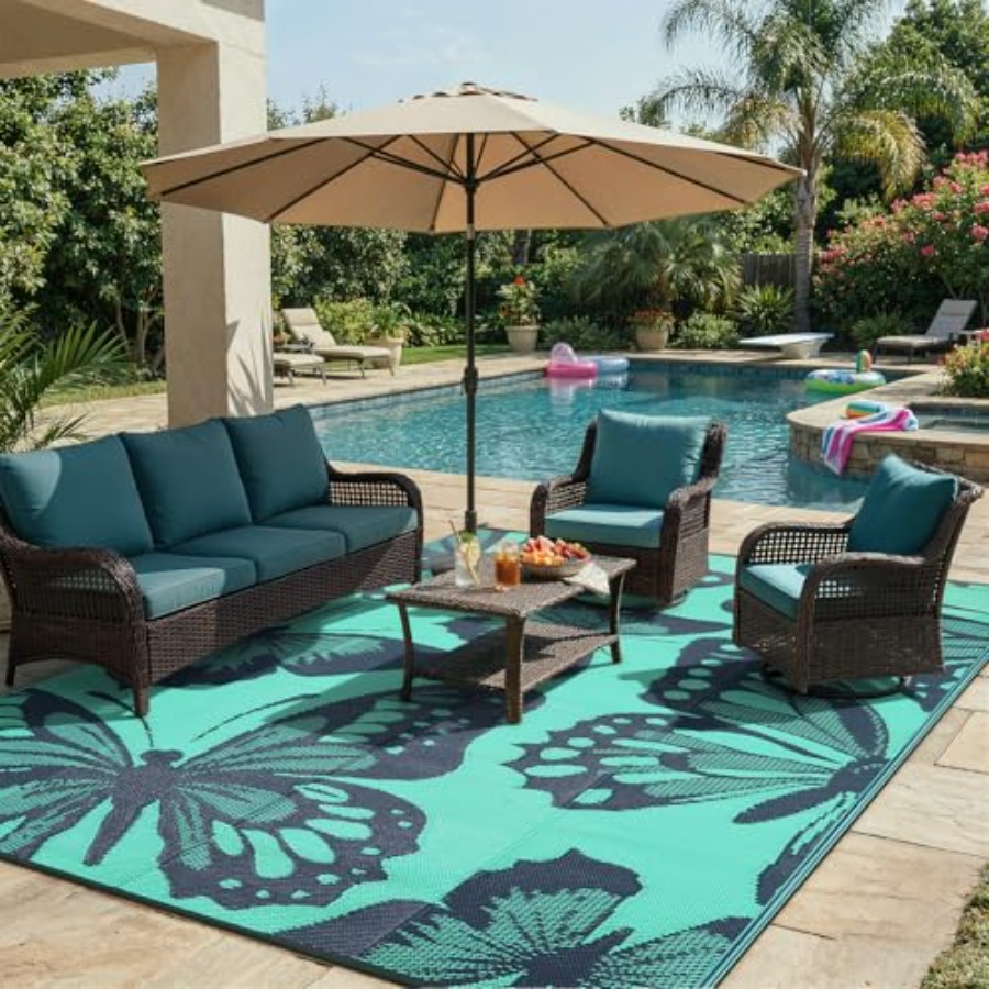 Outdoor Camping Rugs 9X12 - Waterproof Outdoor Rug 9x12, Reversible Plastic