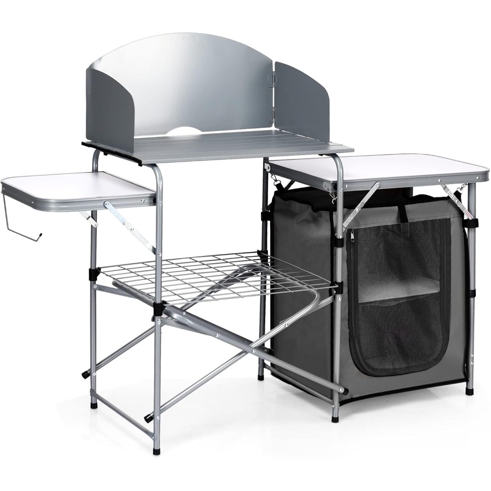 Outdoor Camping Kitchen Setup - Folding Camping Kitchen Table, Aluminum Portable
