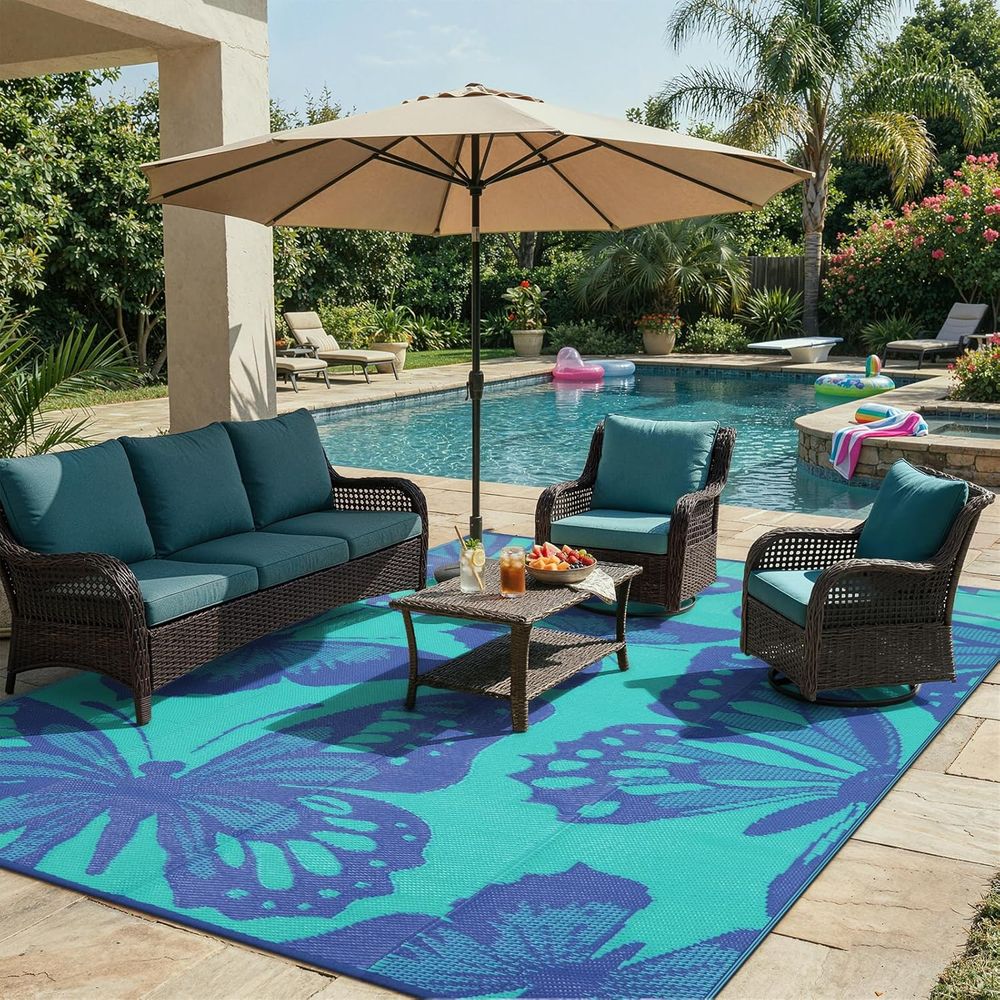 Outdoor Camping Rugs 9X12 - Reversible Outdoor Rug 9x12, Portable Plastic