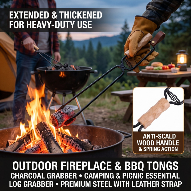 Outdoor Camping Fireplace - Firewood Tongs Metal Heat Resistant Lengthened
