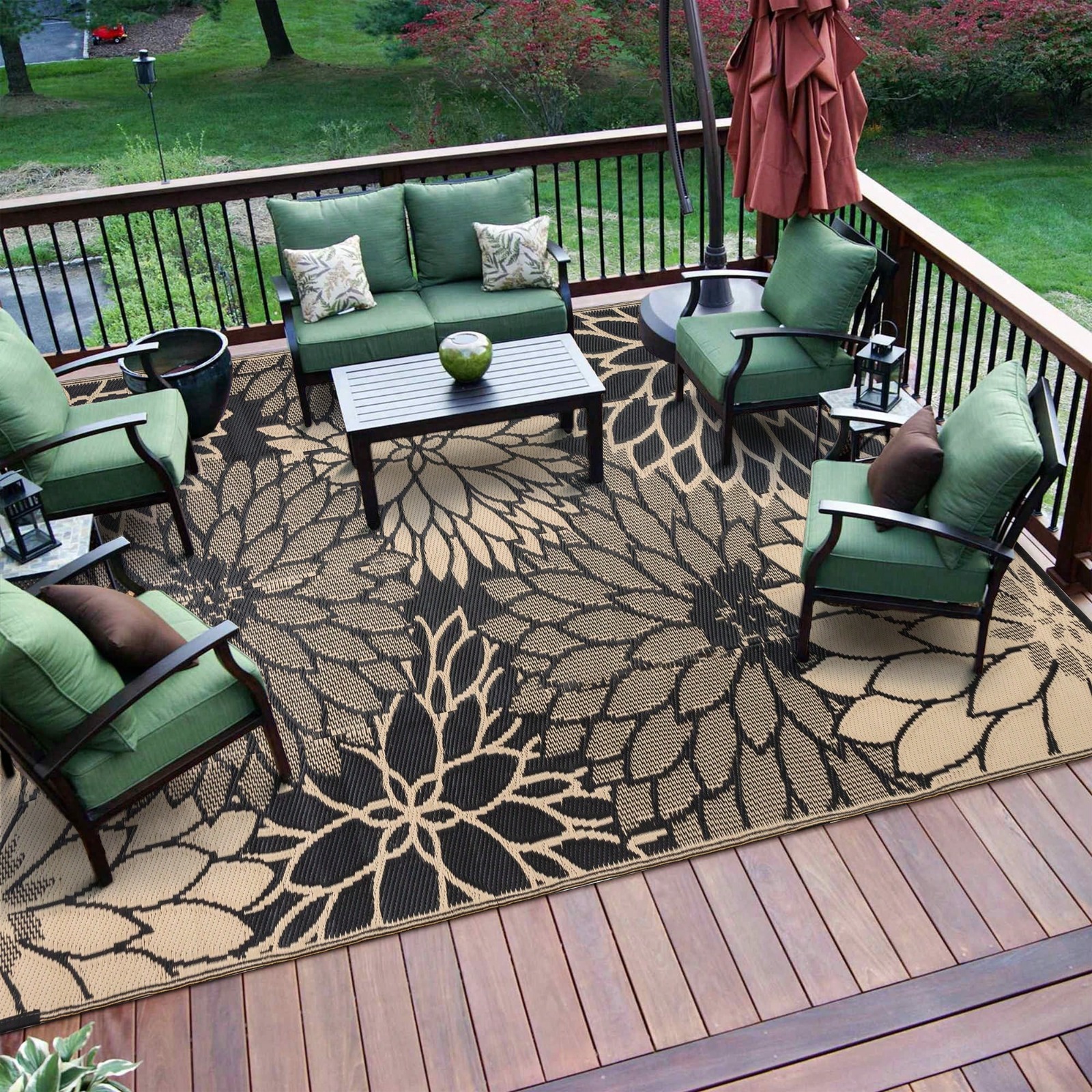 Outdoor Camping Rugs 9X12 - Plant Flowers Outdoor Plastic Straw Rug