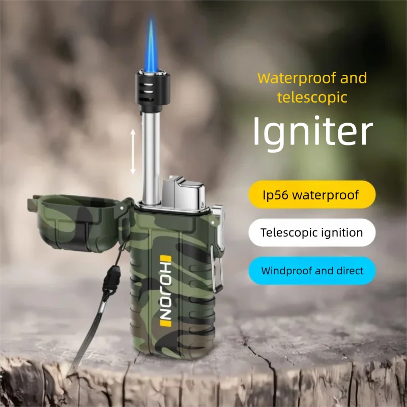Outdoor Windproof Lighter - Outdoor Waterproof Telescopic Torch Lighter, Blue