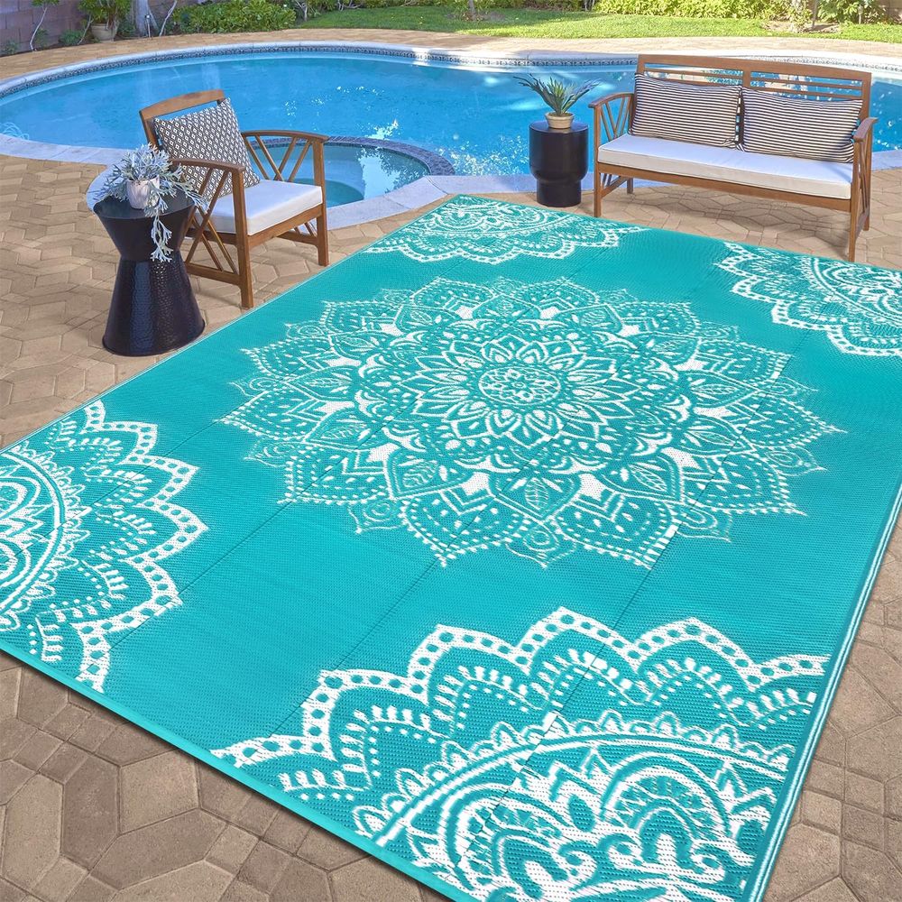 Outdoor Camping Rugs 9X12 - Outdoor Reversible Plastic Rug, 9x12 ft,