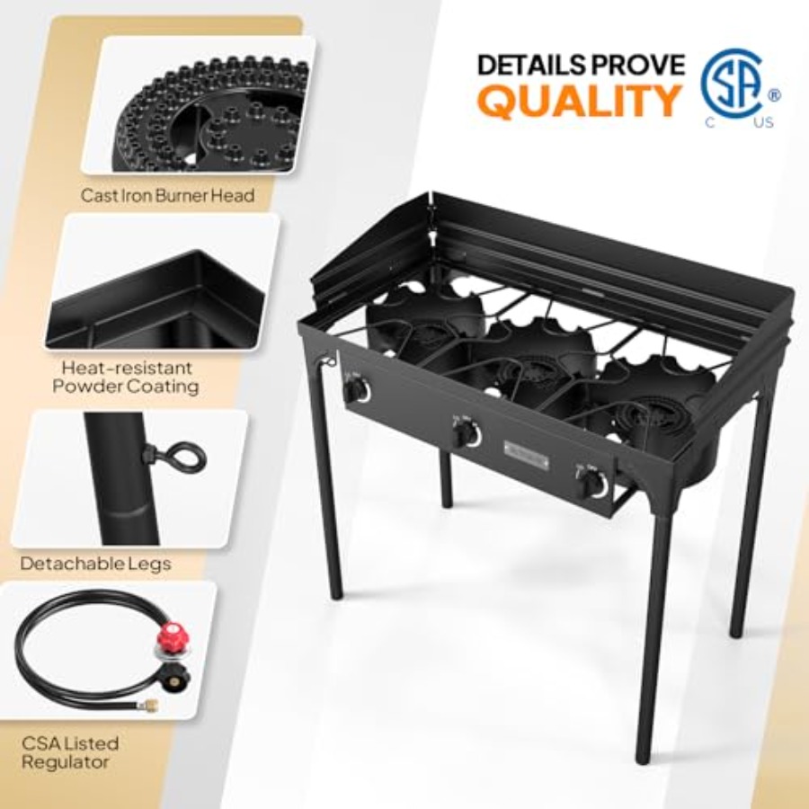 3 Burner Propane Gas Stove wit - Outdoor Camping List recension och pris