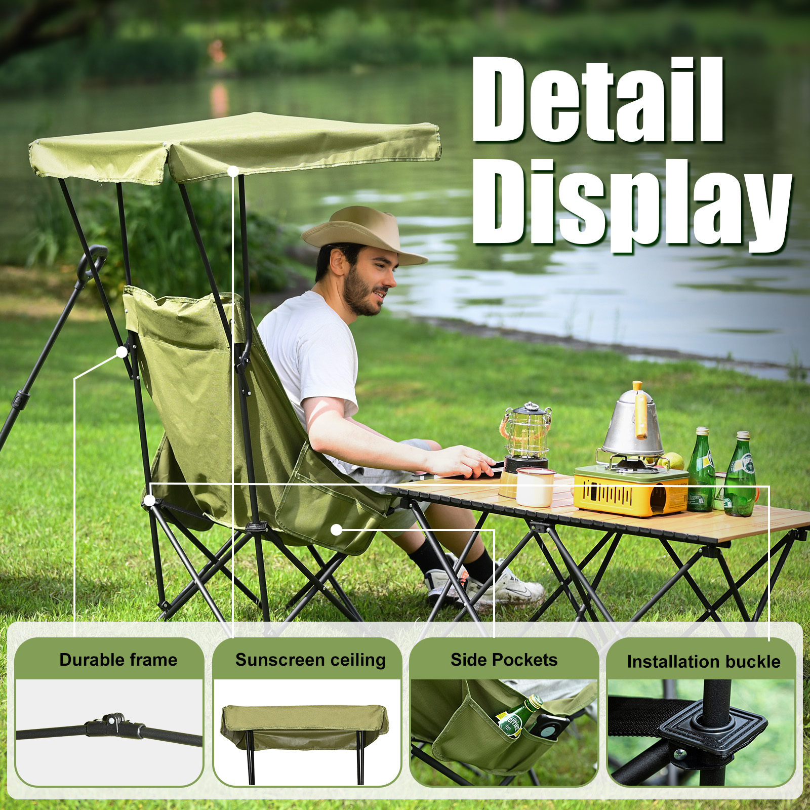 YOUNG WOOD Portable Camping Ch - Outdoor Camping Canopy recension och pris